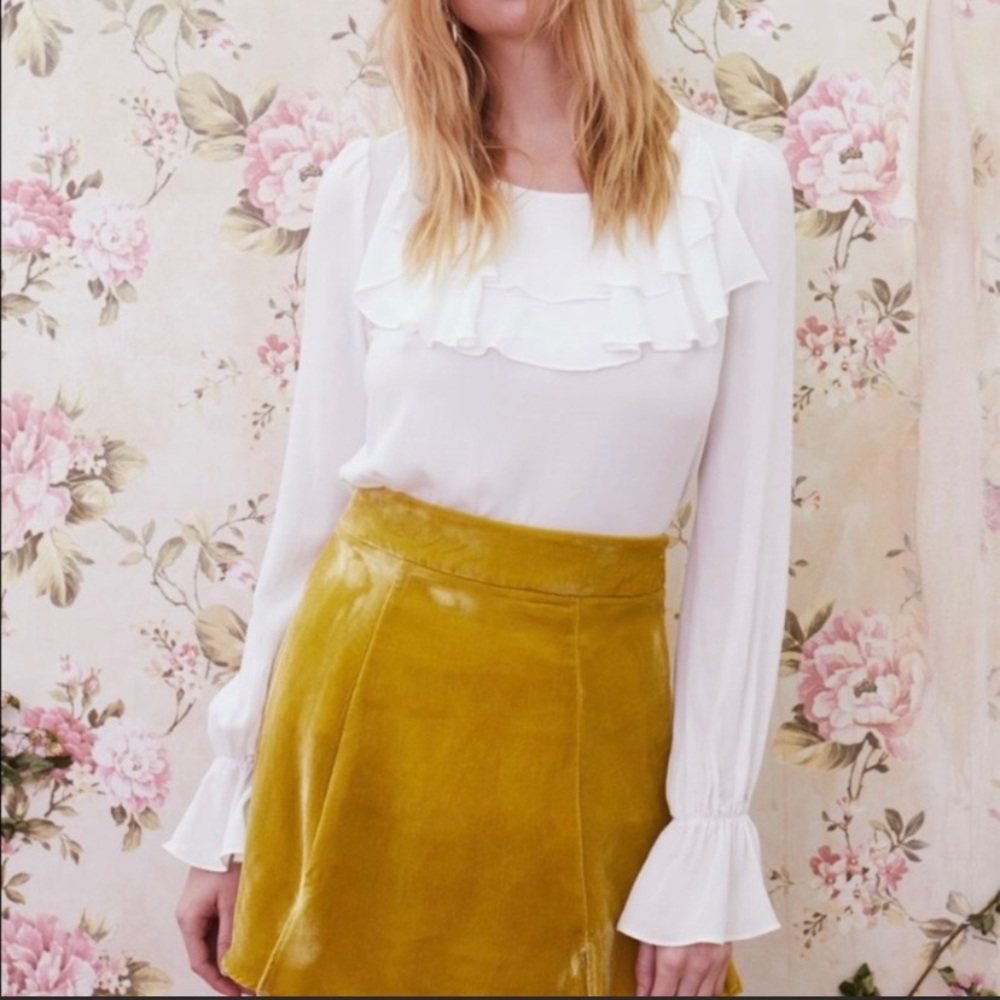 For Love & Lemons White Claire Ruffle Blouse, S